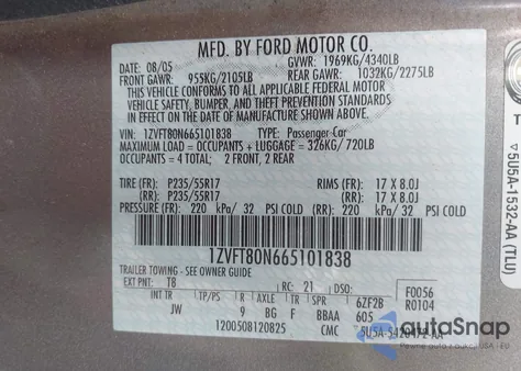 2006 Ford Mustang V6 z USA, uszkodzony, nr VIN 1ZVFT80N665101838